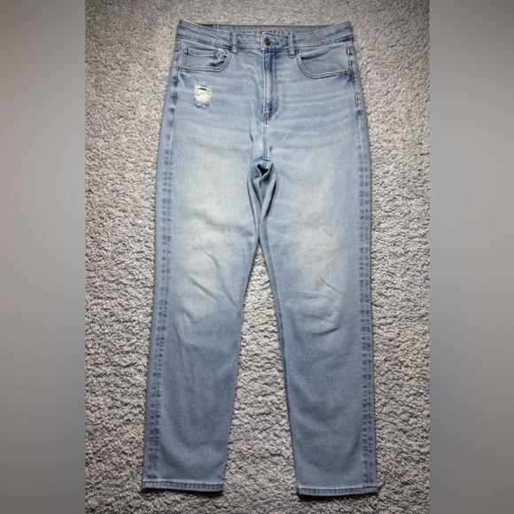 American Eagle Jeans Womens 12 Long Mom Jean Light Wash High Rise Stretch Casual - Picture 1 of 8